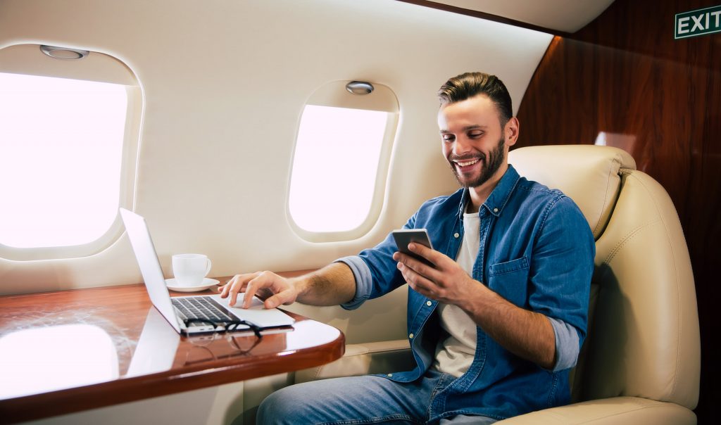 Private Jet Passenger Enjoying the Flight